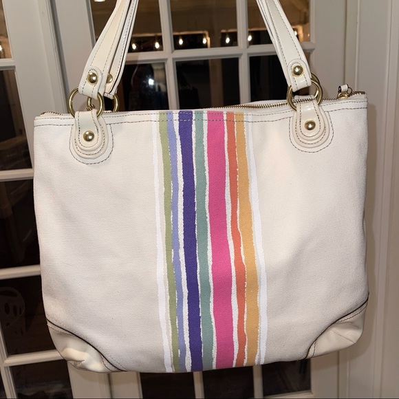 Authentic Coach Rainbow Stripe Sequin Tote - Picture 3 of 11